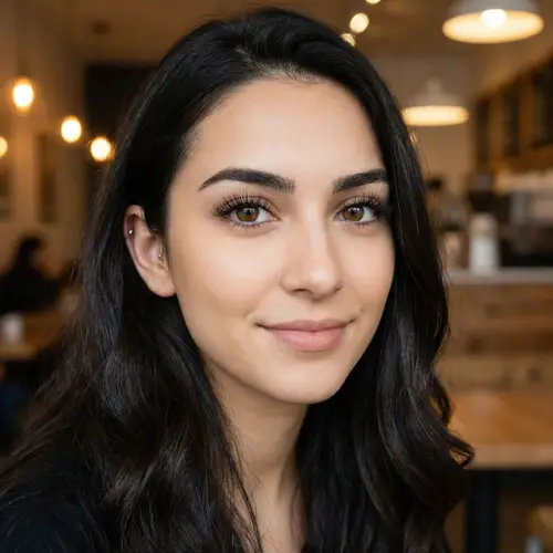 Brown-Eyed Beauty with Unique Facial Structure and Long Black Hair
