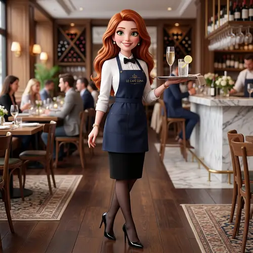 Stylish Redhead Waitress Illustration