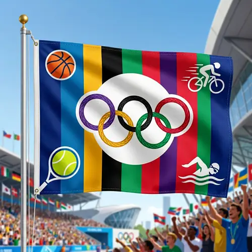 New Olympic Games Flag Design: Rings and Sport Symbols