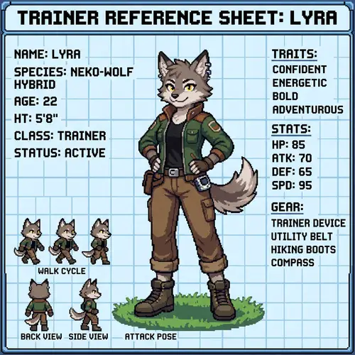 Pixel Art Neko-Wolf Trainer Character Reference