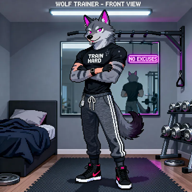 Pixel Art Neko-Wolf Trainer Character Reference