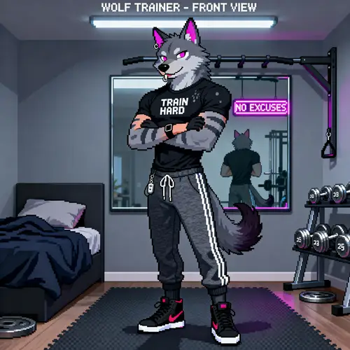 Pixel Art Neko-Wolf Trainer Character Reference