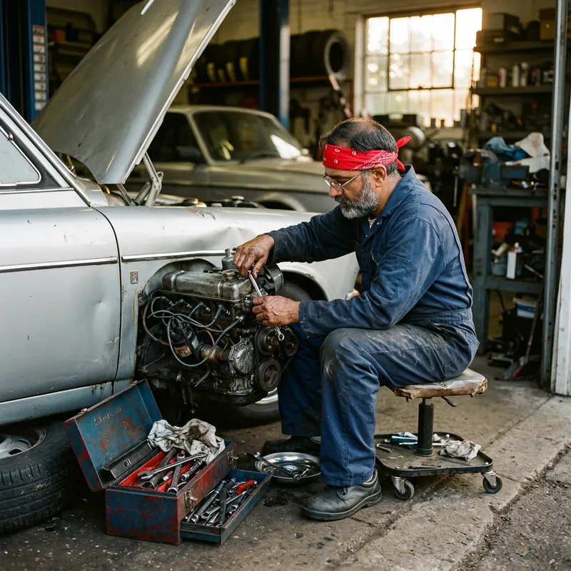 Skilled Mechanic Repairing Classic Car - Expert Service