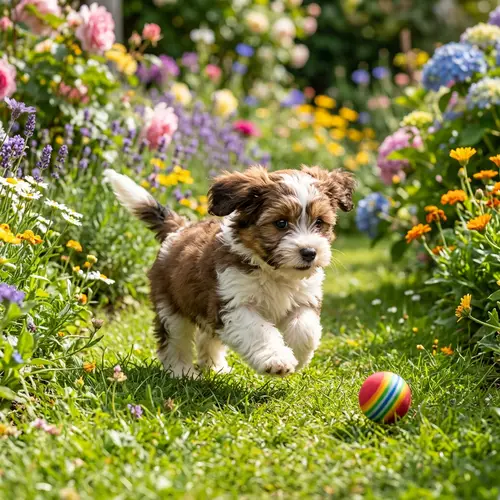 Adorable Brown and White Puppy Playing in Garden