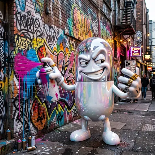 Vibrant Graffiti Character: A Playful Urban Scene