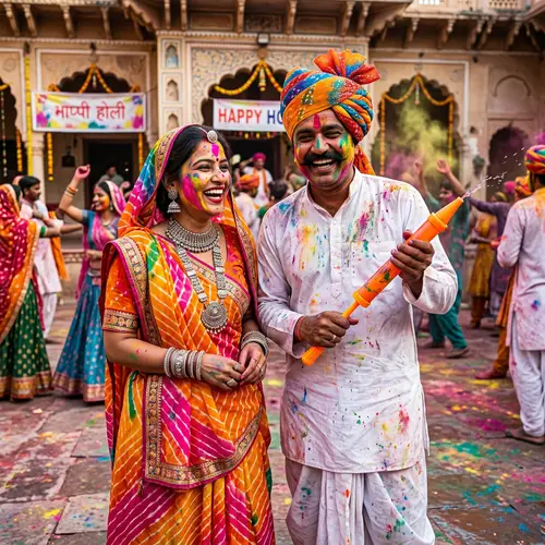 Rajasthani Couple Playing Holi | Festive Celebration