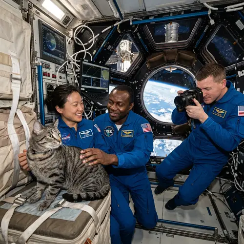 Tabby Cat Among Astronauts in Space