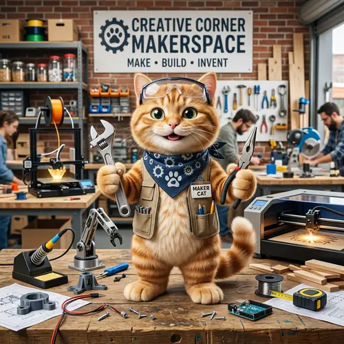 Cute Cat Mascot for Makerspace | Creative Tools
