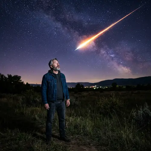 Man Witnessing Spectacular Meteor in Night Sky