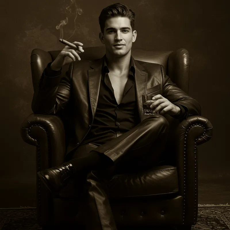 Confident Model in Luxurious Leather Suit