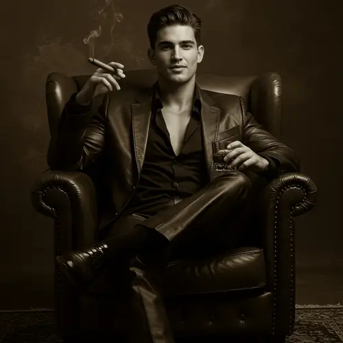 Confident Model in Luxurious Leather Suit