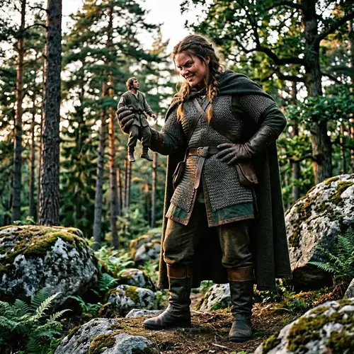 Evil Giantess Captures Tiny Man - Surreal Scene