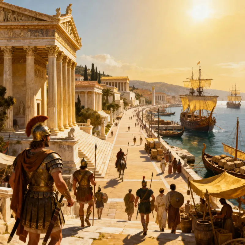 Explore a Greco-Roman Themed Mediterranean Port