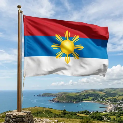 Flag with Red, Blue & White Stripes and Golden Sun | Symbol of Radiance