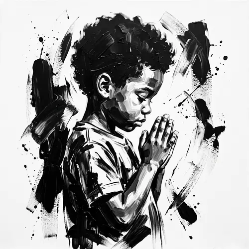 Black Afro Boy Praying - Abstract Art of Diversity
