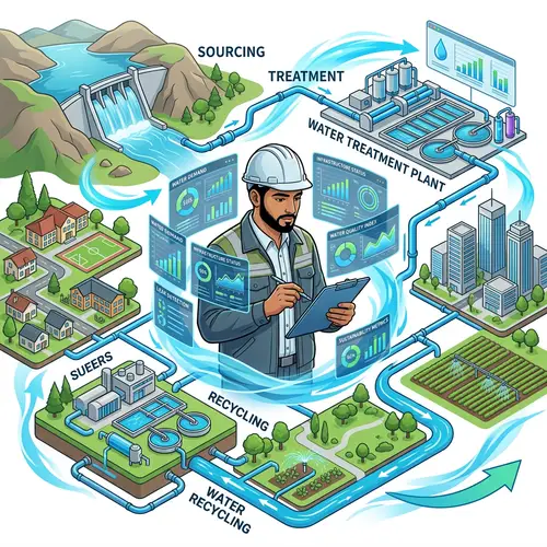 Water Utility Management Framework with Male Engineer Analyzing Data
