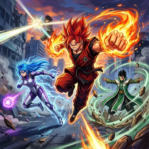 Dynamic Anime Characters with Unique Abilities in Action