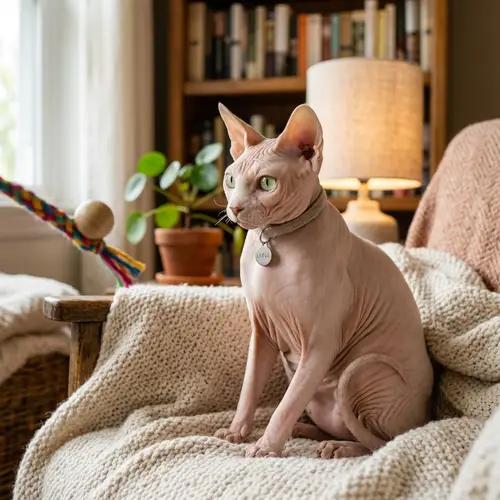 Adorable Hairless Cat Sitting Comfortably | Playful Hairless Cat Image
