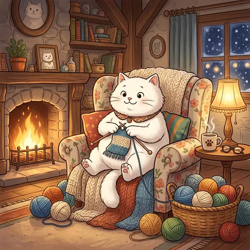 Whimsical Cat Knitting in Cozy Comfort
