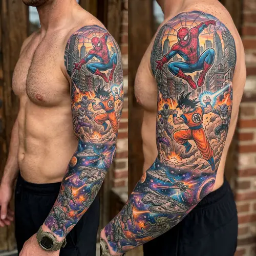 Epic Arm Sleeve Tattoo: Spiderman, Goku, Star Wars - Pop Culture Art