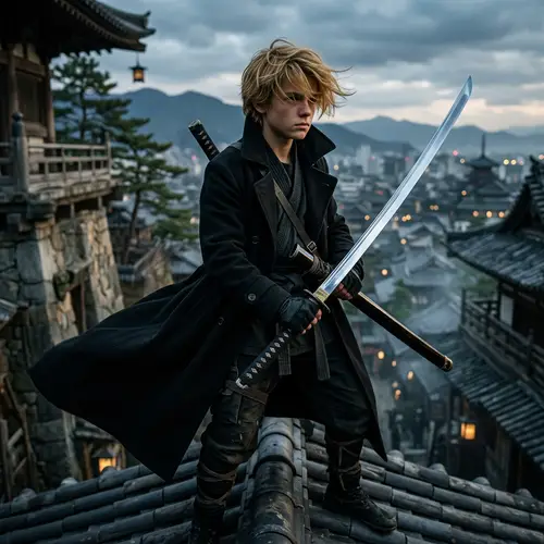 Next-in-line Teenage Boy of a Secret Martial Clan with Golden Hair and Razor-Sharp Blade