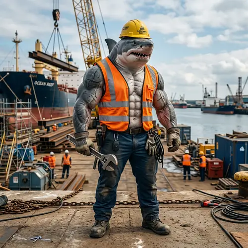 Muscular Shark in Safety Vest