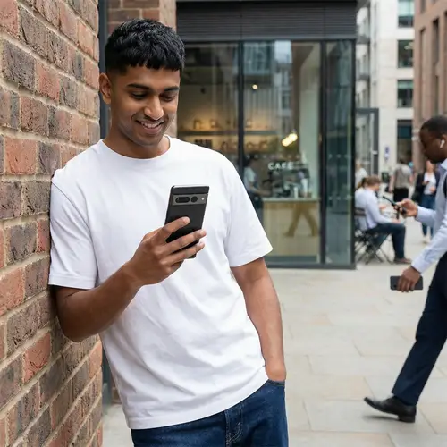 Stylish South Asian Man with Google Pixel Smartphone