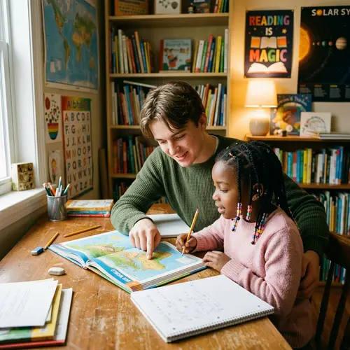 Elder Brother Helping Younger Sister with Homework | Educational Scene