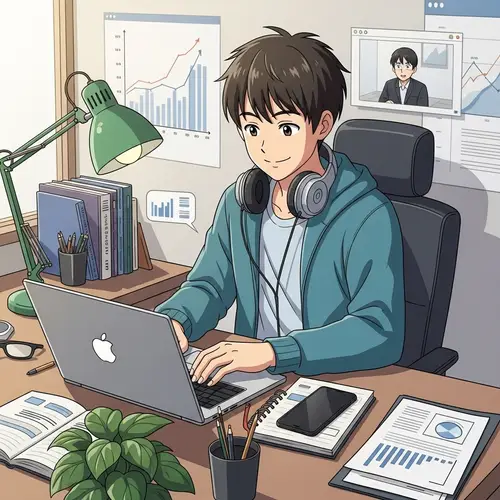Anime Illustration of a Productive Man at Work