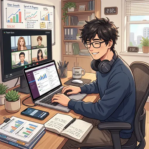 Anime Illustration of a Productive Man at Work