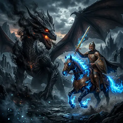 Epic Dragon vs Knight Battle in Mystical Realm