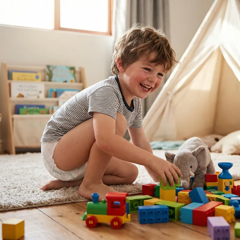 Innocent & Playful 5-Year-Old Caucasian Boy in Diaper