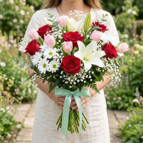 Vibrant Bouquet of Roses, Tulips, Daisies, Lilies & Baby's Breath
