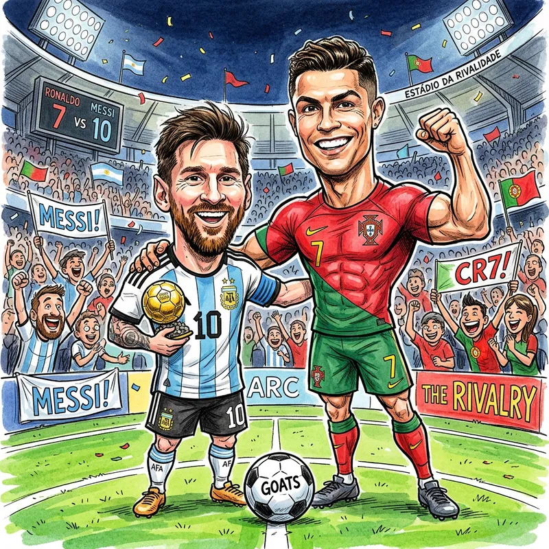 Cristiano Ronaldo & Lionel Messi Caricature Art