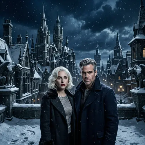 Gothic Snowy City with Characters in Burton Style