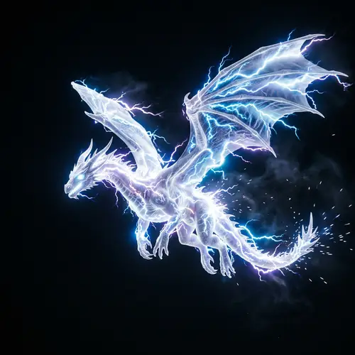 Majestic White Dragon Soaring Through Dark Skies
