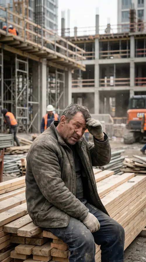 Exhausted Construction Worker on Site