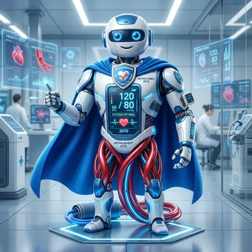 Futuristic Robot Mascot for Blood Pressure Monitoring