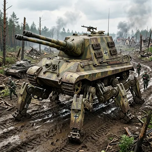 Unique Jagdtiger Design with Six Legs and Cannons