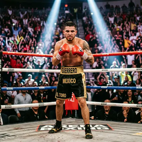 Focused Hispanic Male Boxer in Professional Boxing Ring