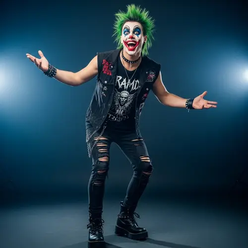 Energetic Guy with Green Hair and Clown Makeup