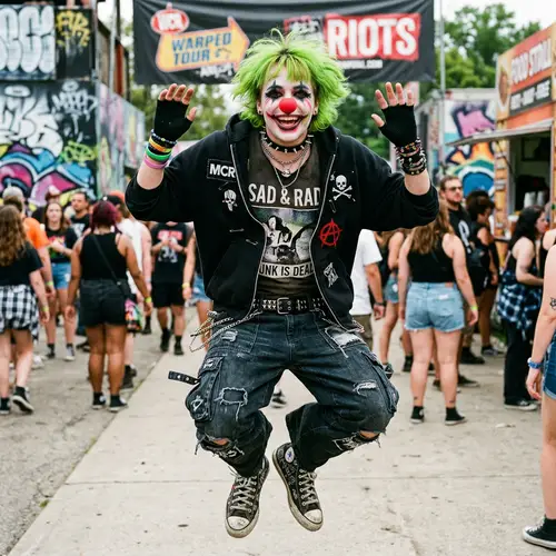 Energetic Guy with Green Hair and Clown Makeup