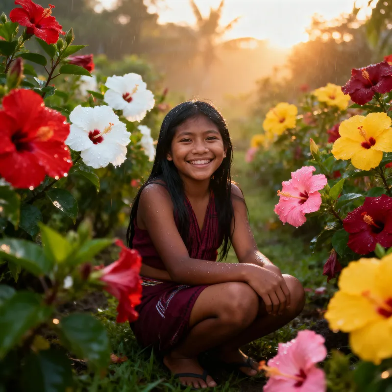 Emberá Girl in Vibrant Hibiscus Garden Emberá Girl in Vibrant Hibiscus Garden