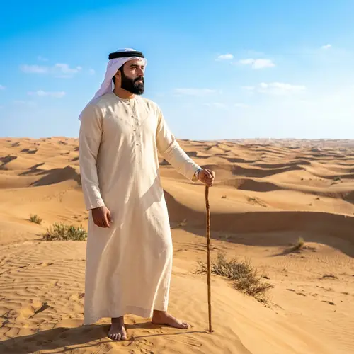 Middle Eastern Man in Traditional Clothing in Desert Environment