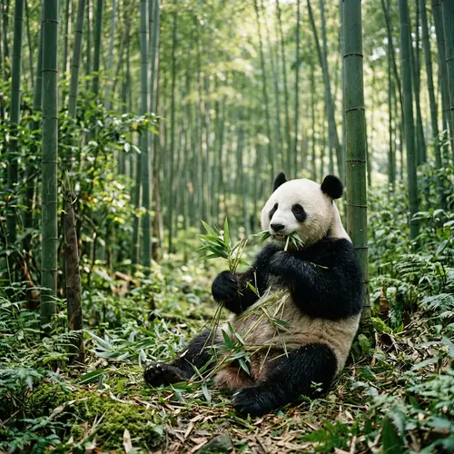 Panda Bear in Bamboo Forest: Serene Nature Scene
