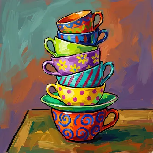 Colorful Teacups Still Life | Fauvism Art Style