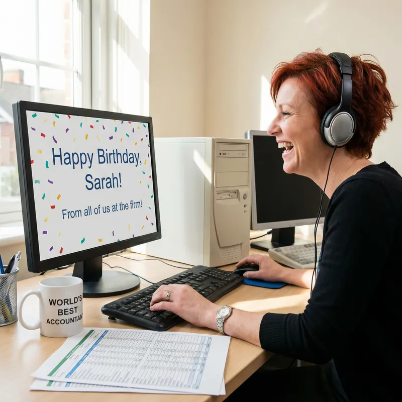 Caucasian Woman in 40s with Short Red Haircut Celebrating Birthday