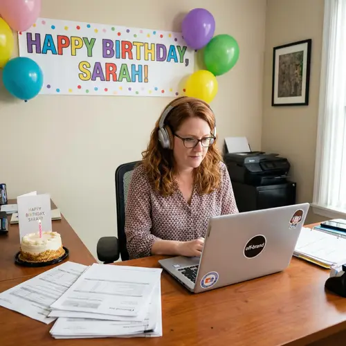 40s Red Haircut Woman Accountant Happy Birthday Celebration