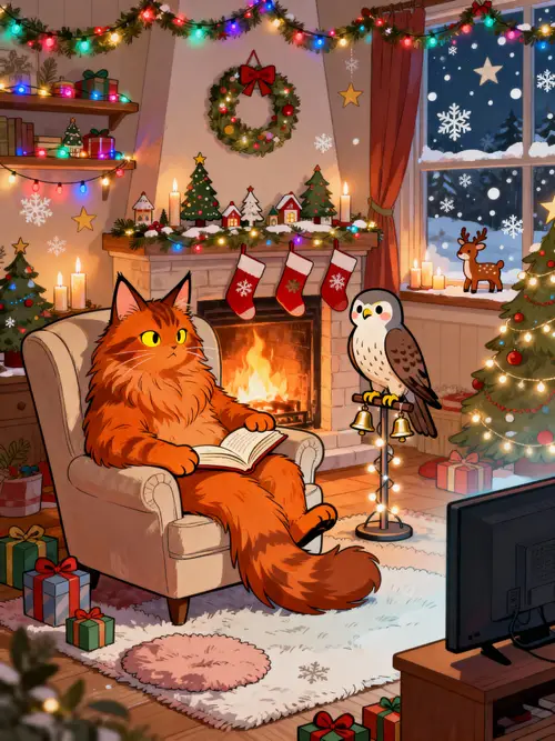 Kawaii Anime Christmas Coloring Page