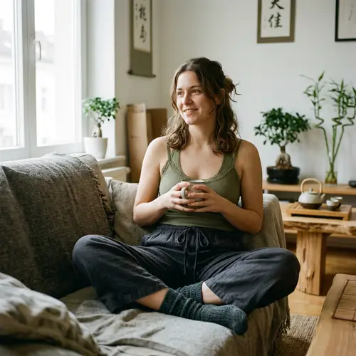Cisgender Brown-haired Woman in Cozy Lingerie